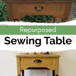 old sewing table before and after upcycling