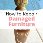 A wooden furniture leg with a gouge labeled before and a smooth repair labeled after.