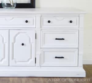 White Vintage Dresser Painted with Chalk Paint by A Ray of Sunlight