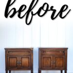 Two vintage wooden cabinets side by side with the word before written above in large script.