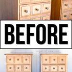 Two light wood dressers with square drawers and round knobs, labeled BEFORE in bold black letters.