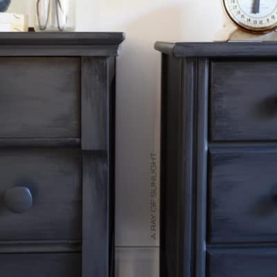 grey painted dressers with black antiquing glaze