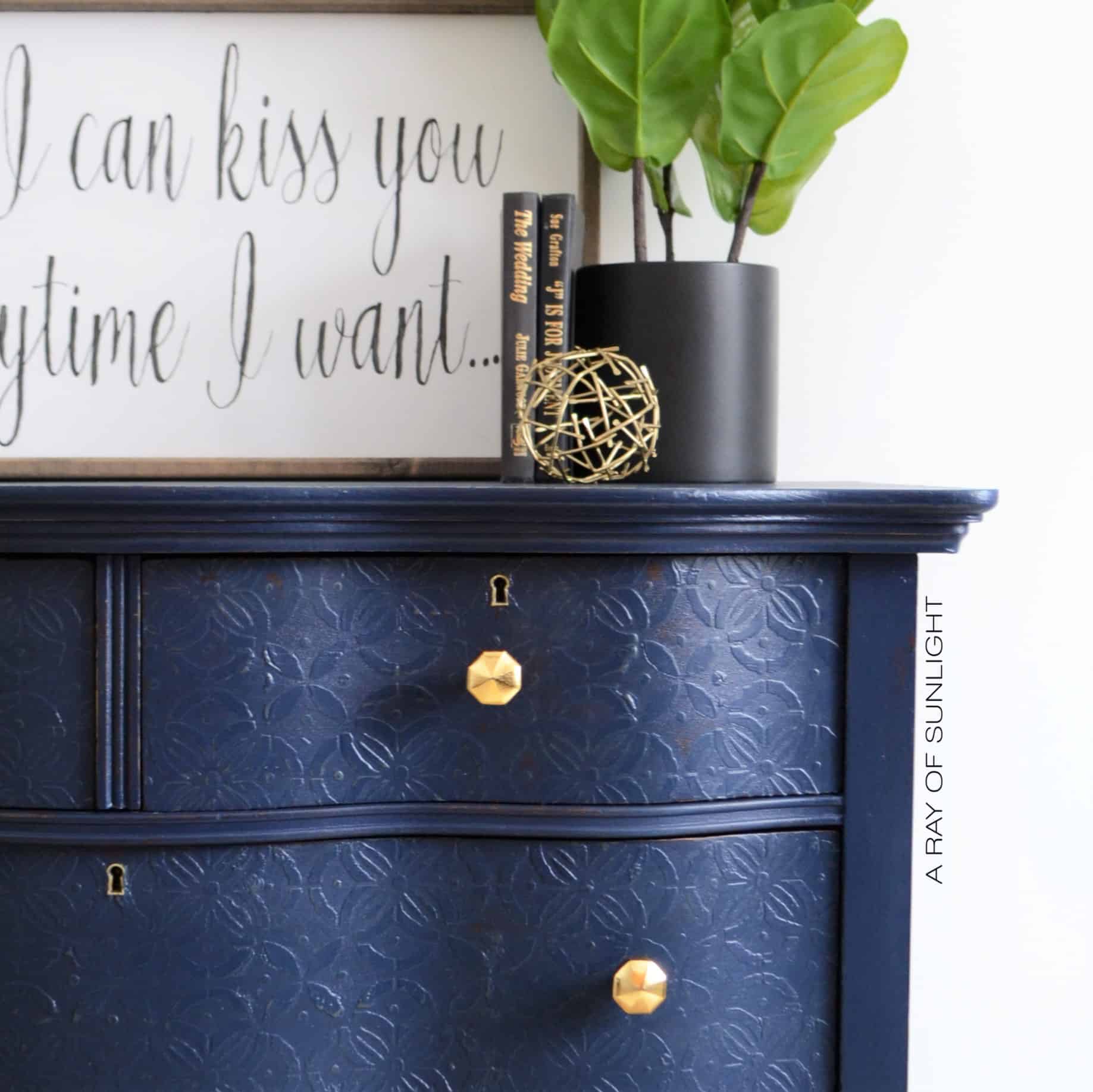 The Navy Dresser With Textured Drawers, Navy Blue And Grey Dresser