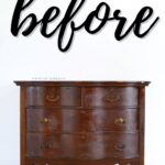 A dark wood vintage dresser with four drawers, labeled before in large script above it.