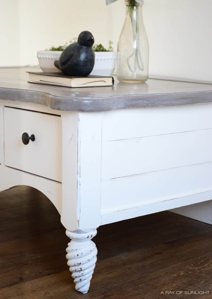 The Shiplap Coffee Table with a Painted Weathered Wood Top