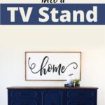dark blue glazed dresser repurposed into tv stand
