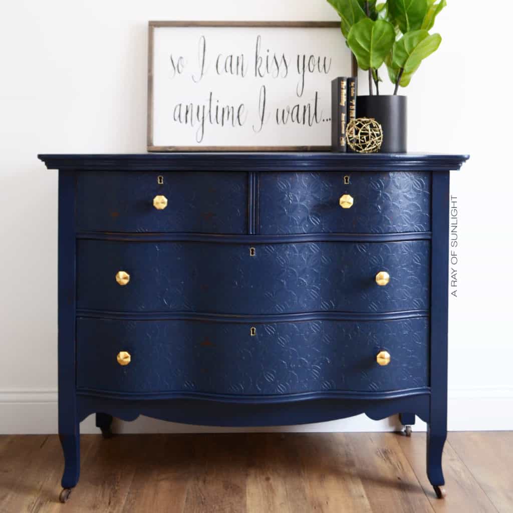 Navy Blue Painted Dresser with Gold Knobs