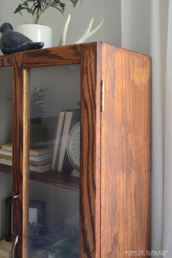 a side angle of the farmhouse cabinet after the makeover