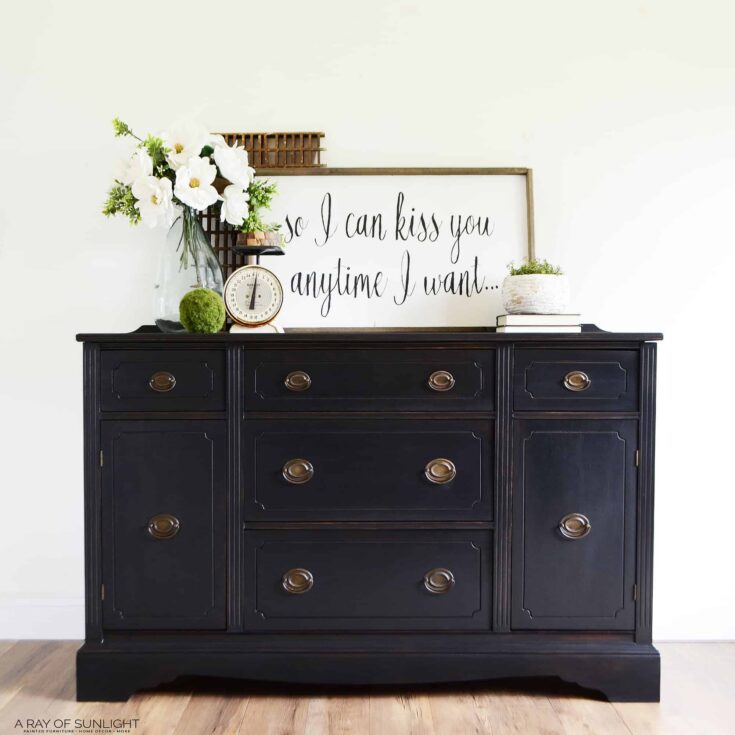 Five Furniture Makeover Mistakes to Avoid by A Ray of Sunlight | The Weathered Black Restoration Hardware Inspired Vintage Painted Buffet that was almost a furniture transformation fail!