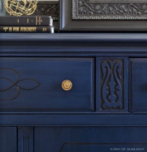 Antique Buffet with Legs in Antiqued Navy Blue with Gold Hardware and details