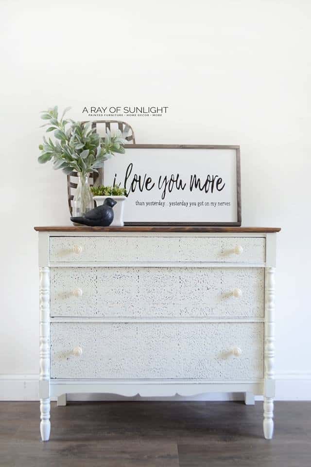 White painted dresser with fixed trim