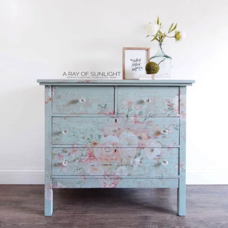DIY Teal Dresser with Floral Transfer