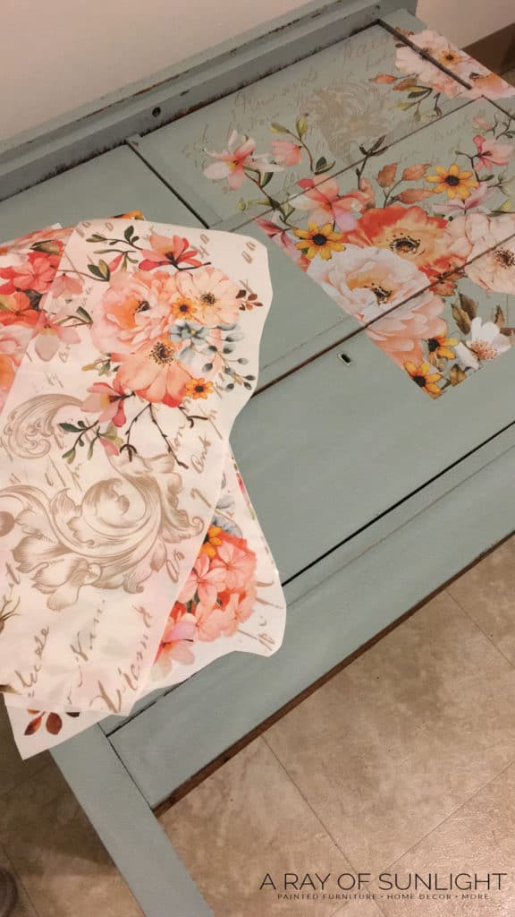 Cutting up the floral transfers
