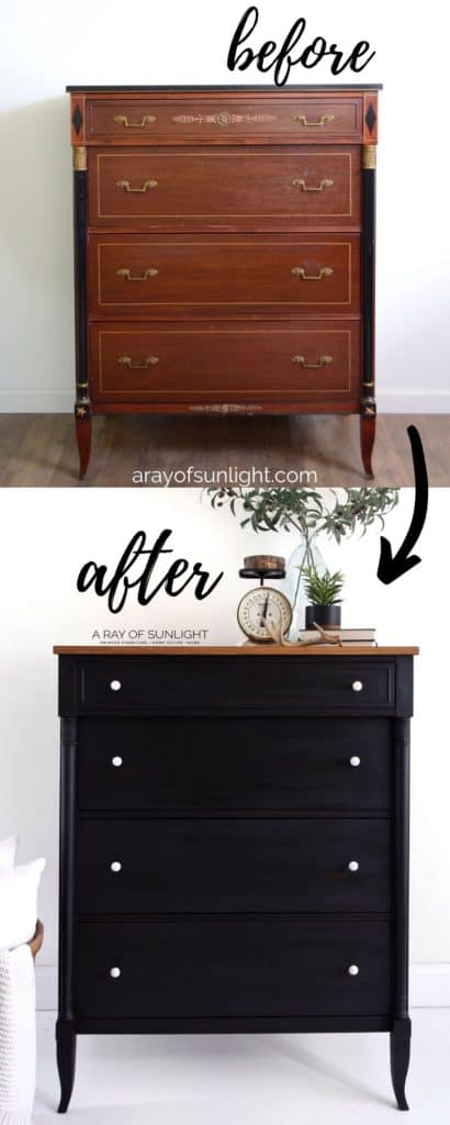 Before and After of the Antique Milk Painted Dresser