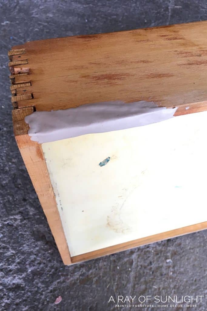 repair broken drawer with kwikwood - mold onto broken wood