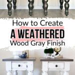 Two dark wood tables before, then painted white with gray tops, showing a weathered wood gray finish after.