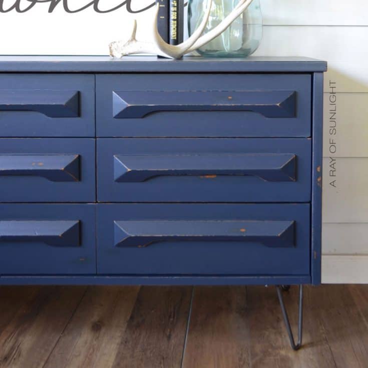 painted dresser with attached hairpin legs