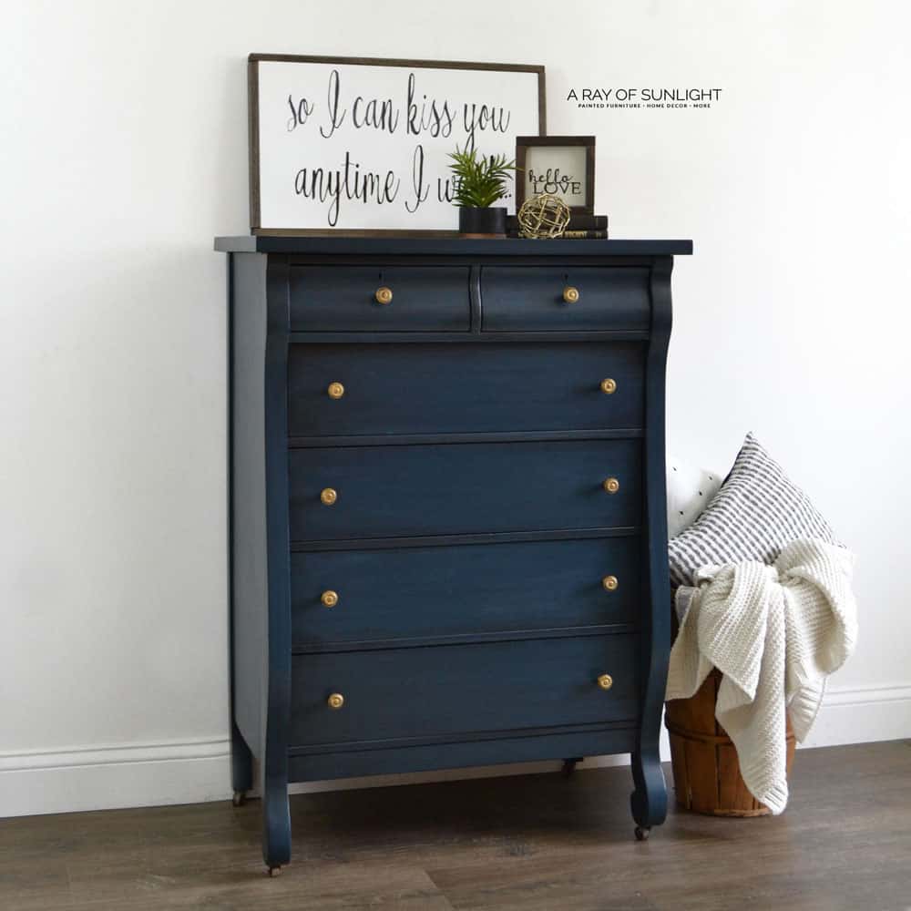 How To Paint A Dreamy Blue Dresser, Navy Lacquer Dresser
