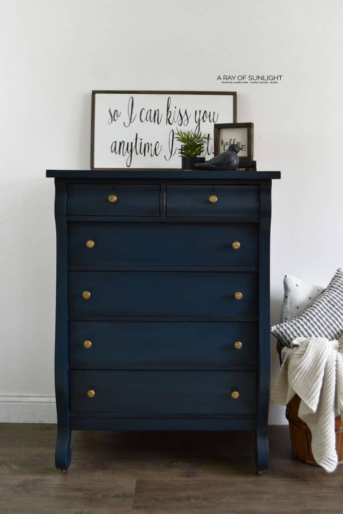Blue Painted Dresser with dark glaze and gold hardware