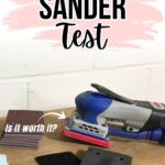 A SurfPrep sander and sanding pads on a table, with text reading “SurfPrep Sander Test: Is it worth it?”.