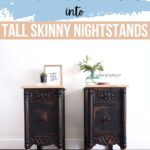 black distressed nightstands with stained legs