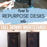 tall black skinny nightstands made from a desk