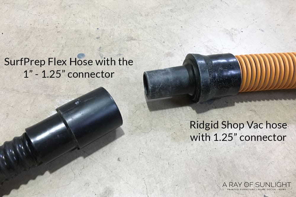 SurfPrep flex hose and shop vac hose with hose connector