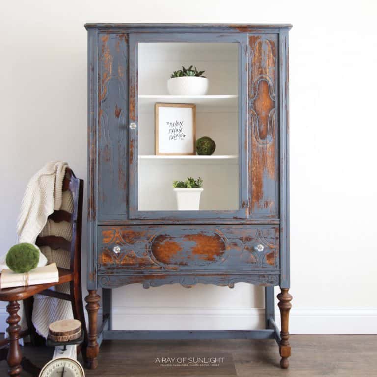 Chippy Blue Painted Hutch Makeover