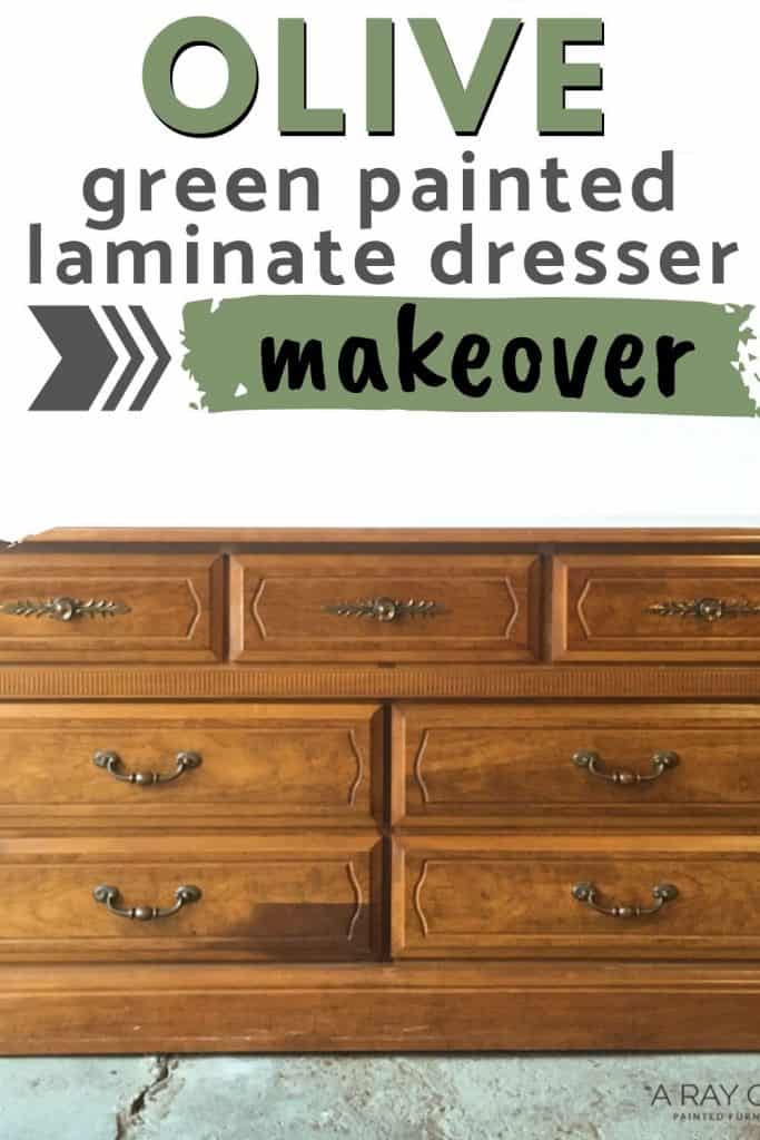 olive green painted laminate dresser makeover