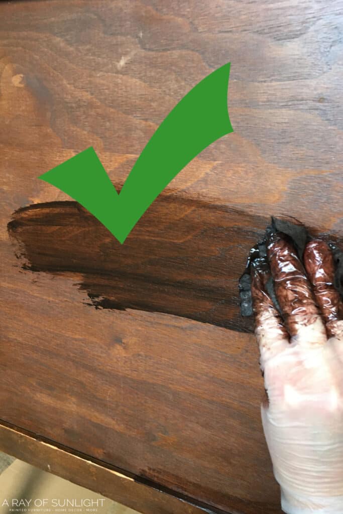 Wipe gel stain in the direction of the wood grain
