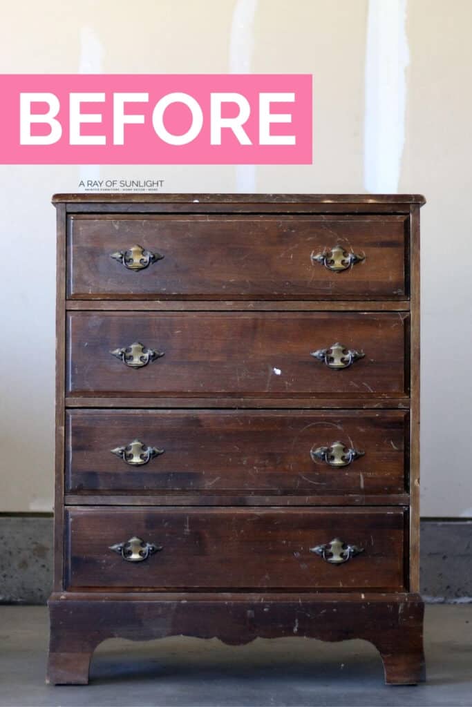 Old thrifted dresser before the makeover