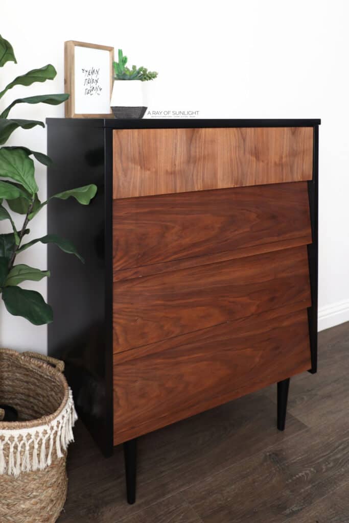 After - Black Painted Dresser with Natural Wood Drawers