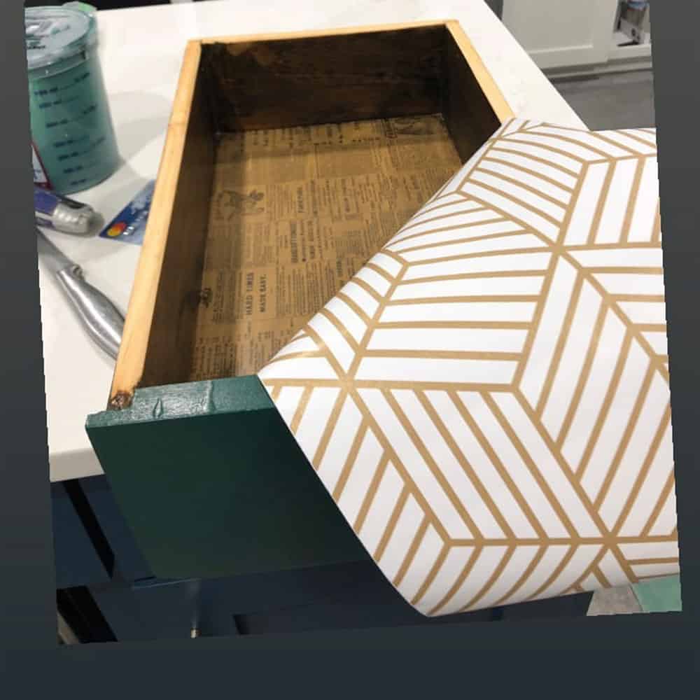 putting Peel and Stick Wallpaper inside trunk drawer