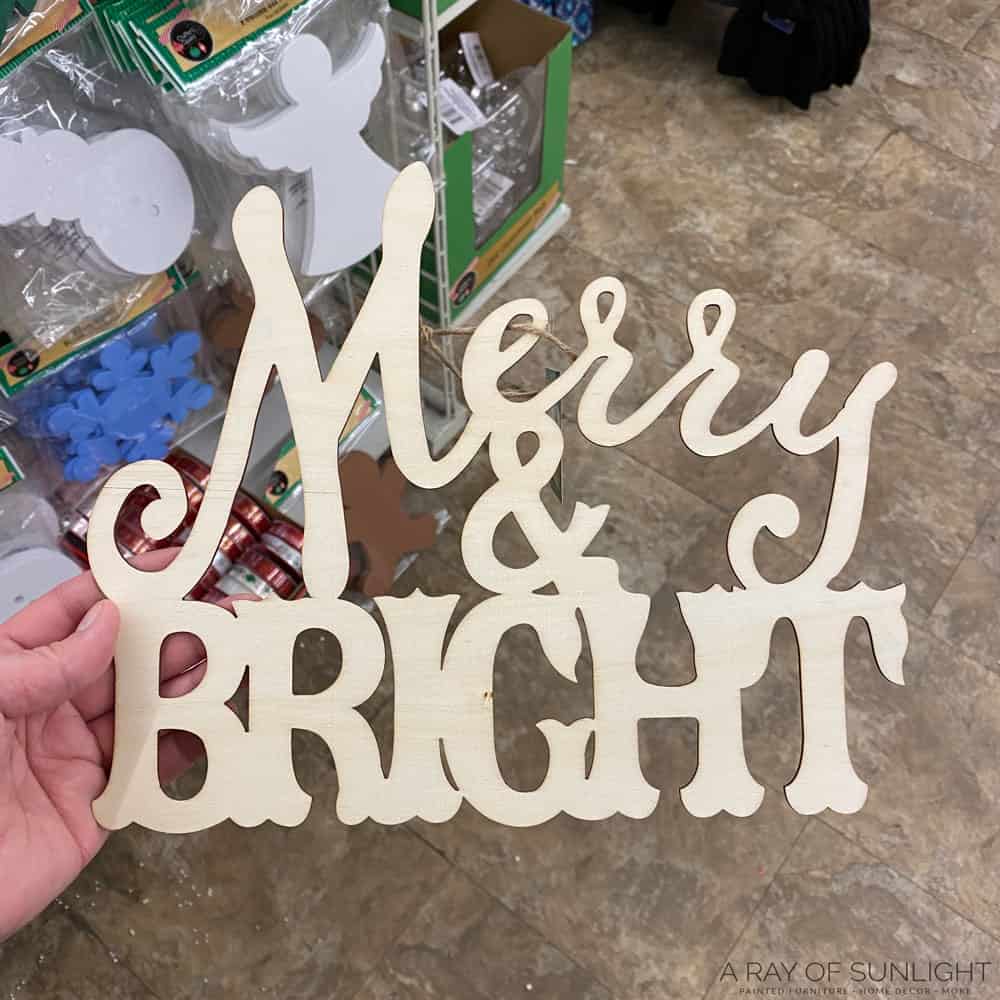 merry and bright wooden cutout  from dollar tree