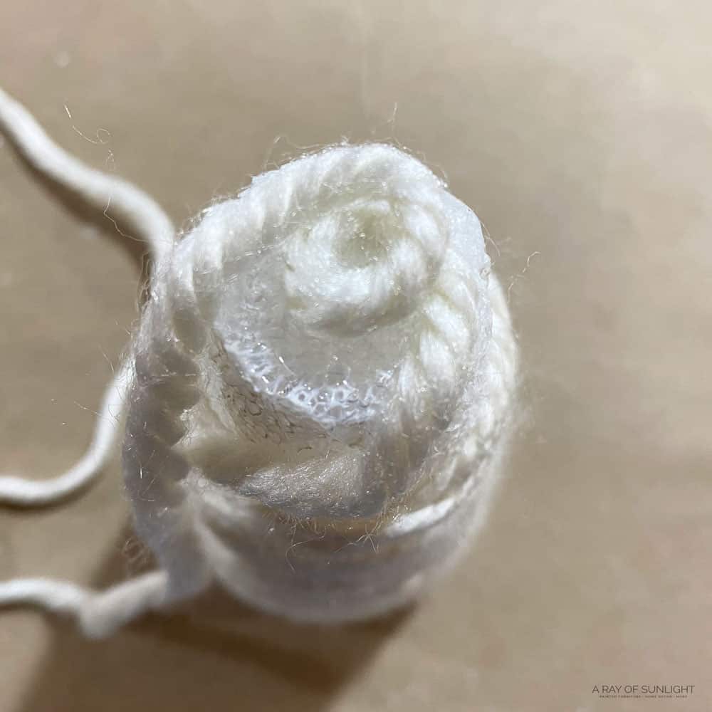 yarn glued on top of foam cone