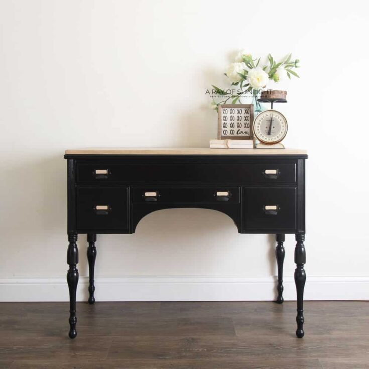 black painted desk with stained wood top