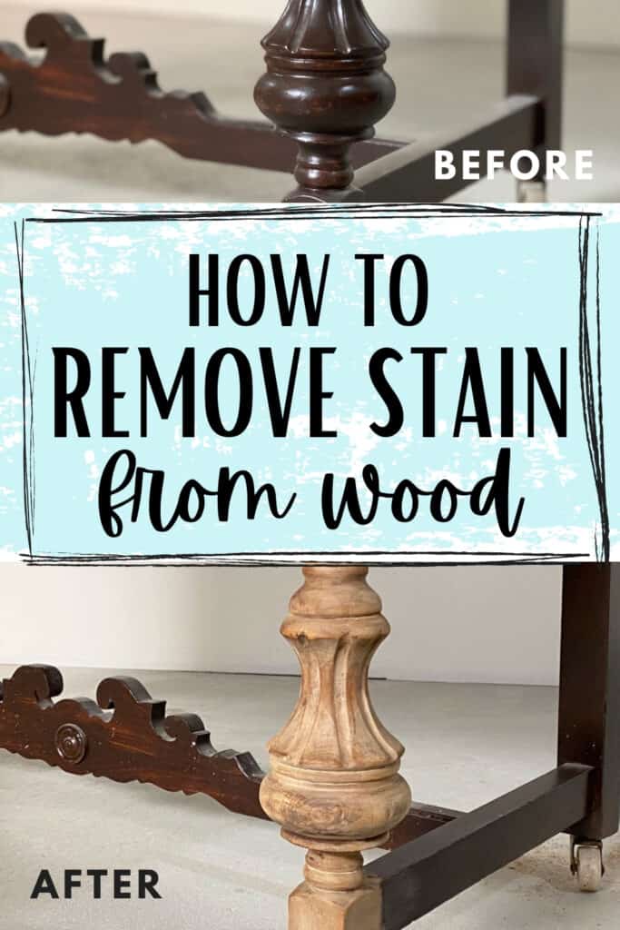 before and after removing stain from wood legs