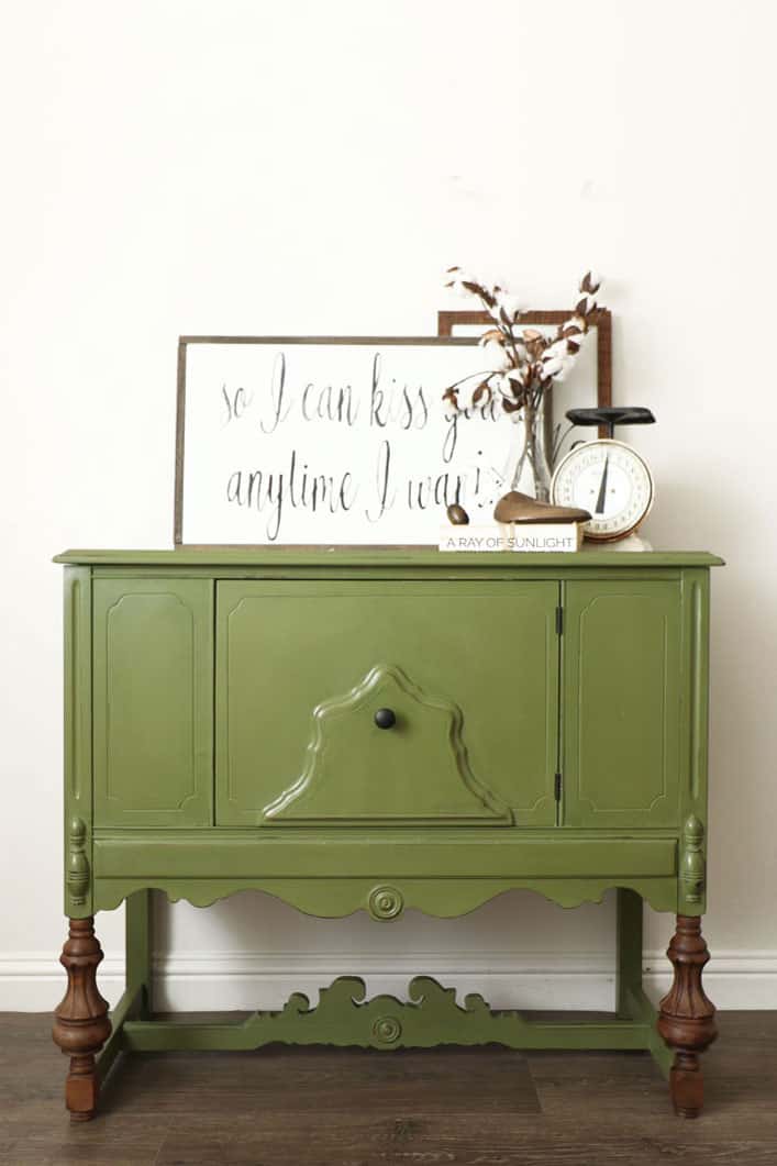 olive green painted mini buffet