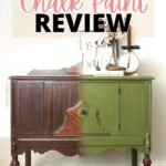 A vintage sideboard half painted green, showing a Behr chalk paint before-and-after transformation.