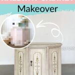 Vintage hallway cabinet makeover with painted finish and decorative details.