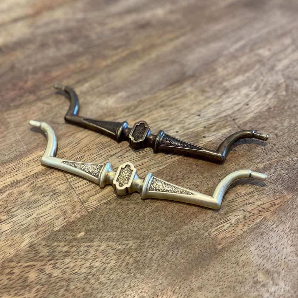 before and after cleaned brass hardware