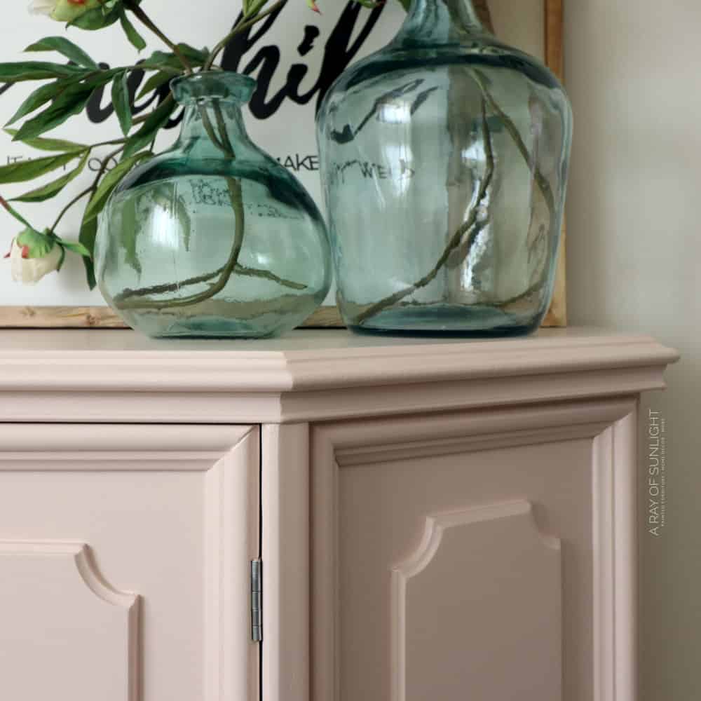closeup of pink painted cabinet