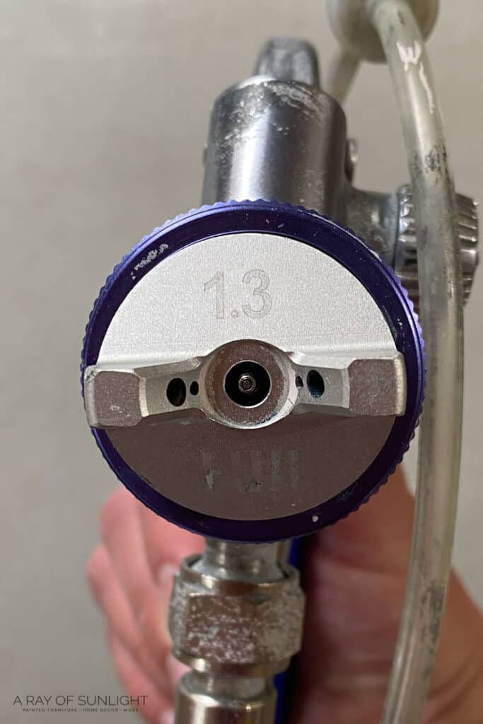 Closeup of 1.3mm tip of Fuji Q4 sprayer