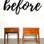 two wooden sewing tables before makeover