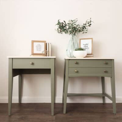 green painted sewing tables turned nightstands
