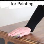 A person sanding a wooden dresser, preparing it for painting, with text about furniture preparation.