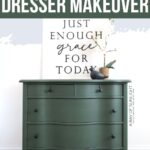 dark green painted dresser with round knobs