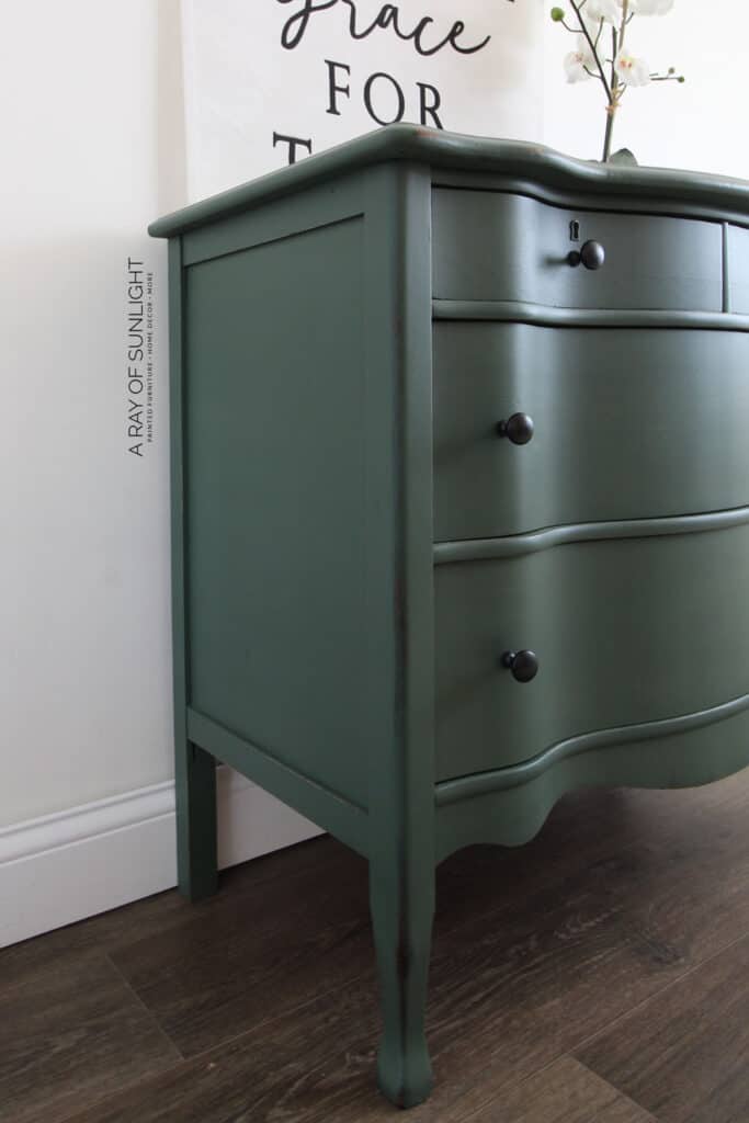 side angle of Green painted dresser