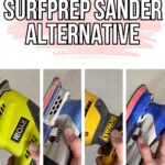 A collage of hands holding a sander.
