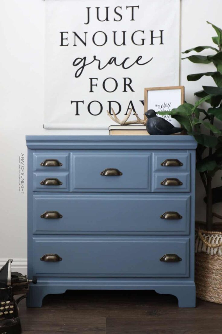 blue painted dresser with behr chalk paint